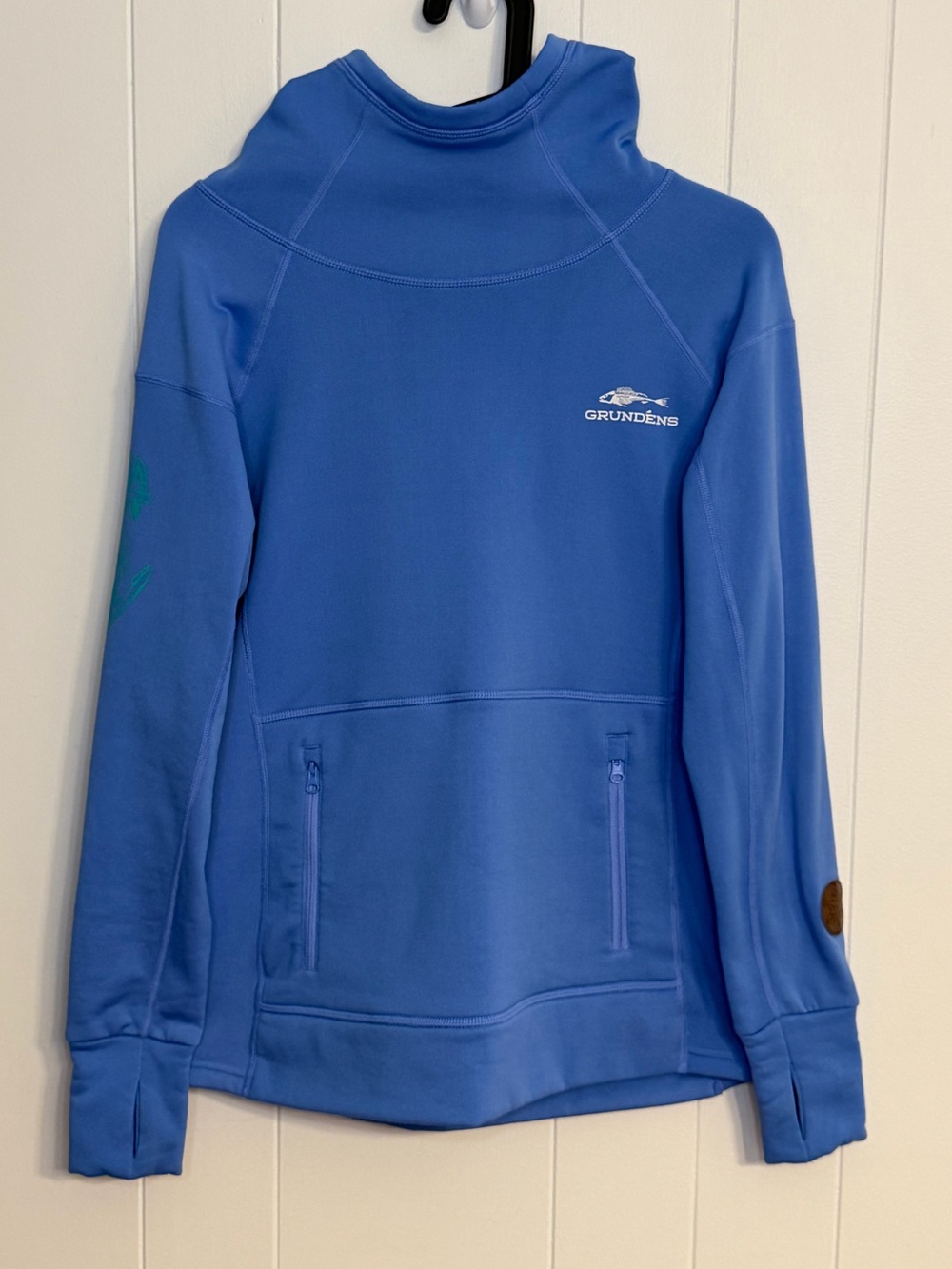 Grundens Womens Maris Hoodie Salmon Sisters Sky Blue Size Small S